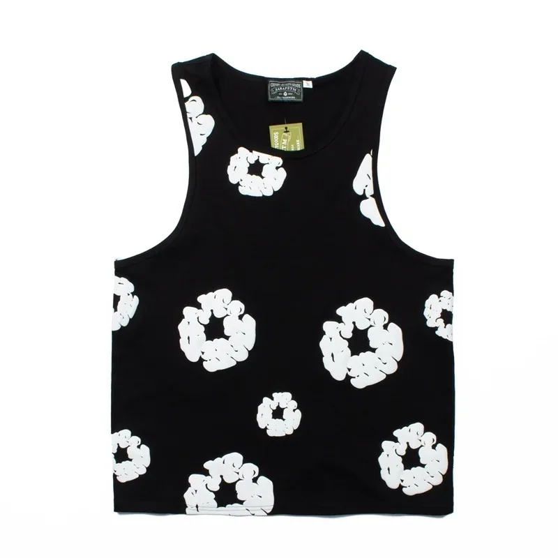 Denim Tears Cotton Wreath Tank Top Black (White Print) — denim tear hoodie
